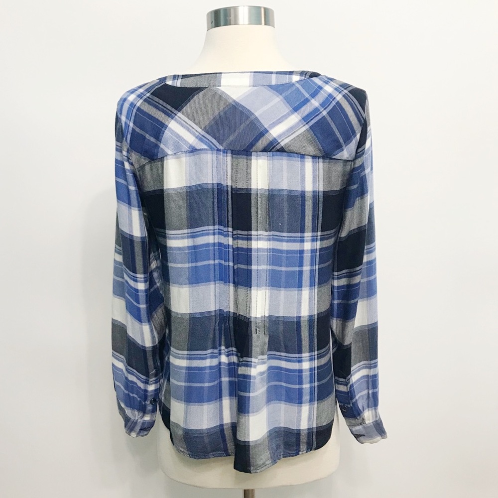 talbots | roxbury blue plaid lace-up blouse petite s - Picture 5 of 8